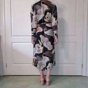 Zara Trafaluc | Crane Print Wrap Dress w/ Slits & Button Detail | Size M